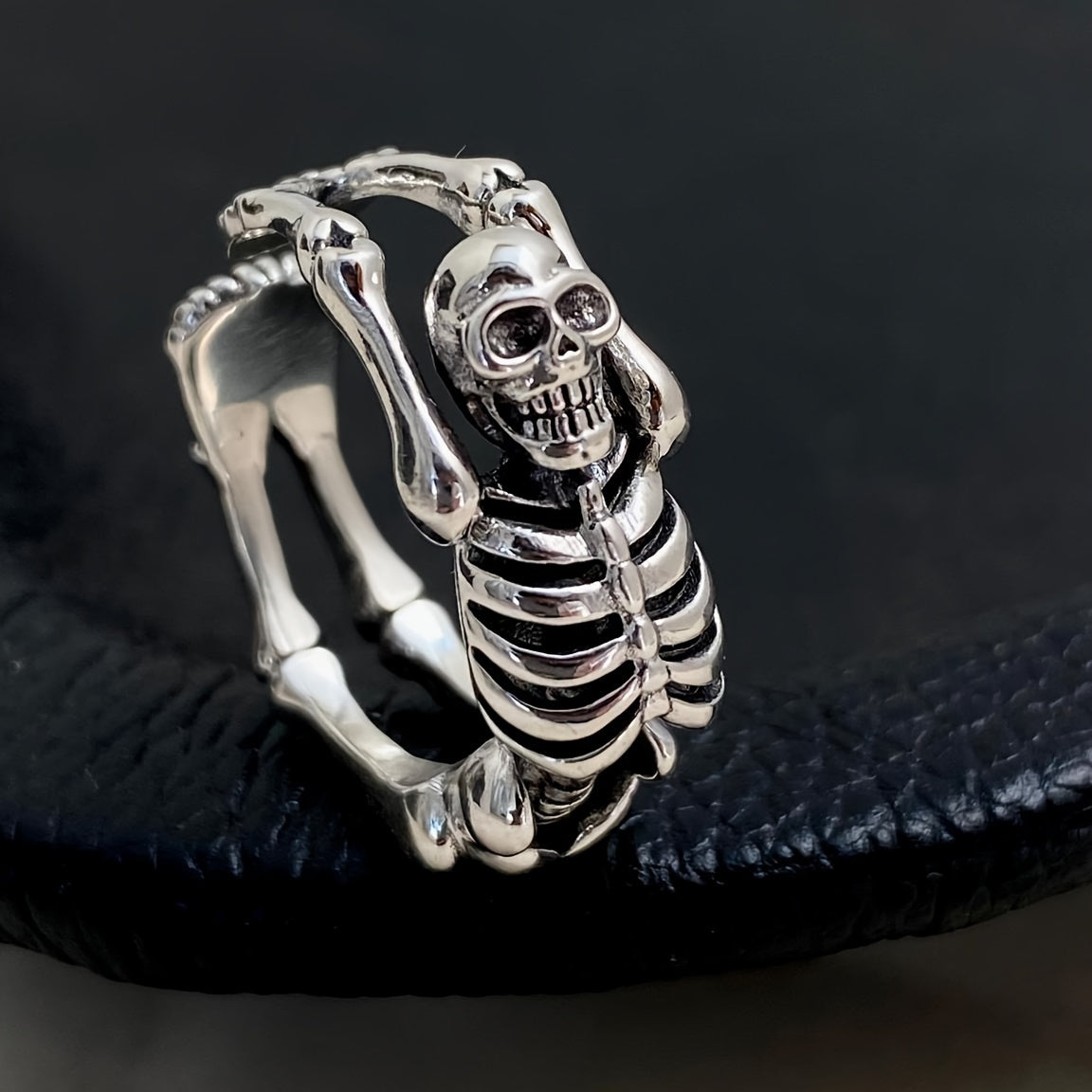 1pc Vintage Gothic Style Flip Skull Ring, Unisex Open Ring, Hip-Hop Trendy Skeleton Design, Punk Dark Series, Suitable for Men and Women
