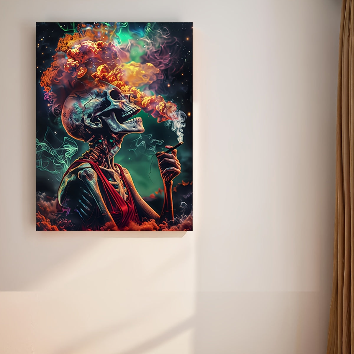 Smoking Skull & Vibrant Smoke Canvas Art, 30.48x40.64cm - Frameless Wall Decor for Home, Office, Cafe | Perfect for Bedroom, Living Room, Bathroom, Perfect for Room Decor