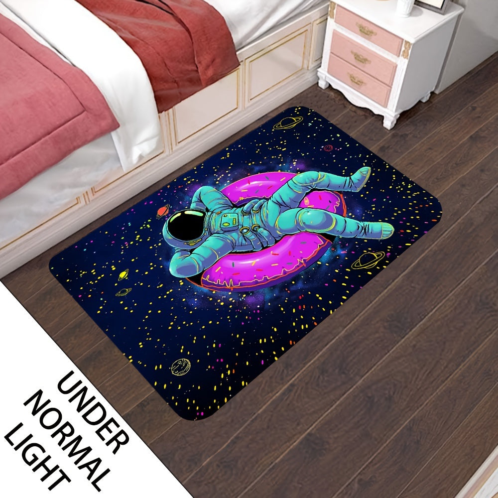 Astronaut Space Adventure Non-Slip Rug Pad, Polyester, UV Reactive Design, with Hand Wash Only, for Bathroom, Entryway, and Living Room