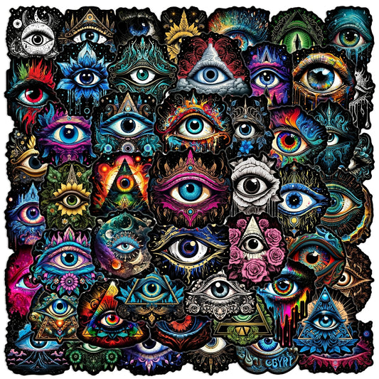 50pcs Mystical Eyeball Graffiti Stickers - Waterproof, Colorful Eye Designs for Laptops, Skateboards, Helmets & More | DIY Decorative Sticker Pack, Cute Stickers