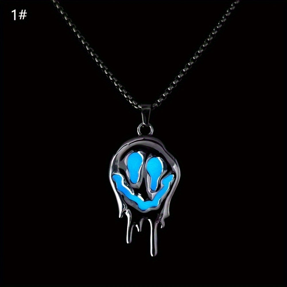 Punk Style Glowing Pendant Necklace in White, Synthetic November Birthstone, Zinc Alloy, No Plating, Fashion Trend Accessory, Gothic Hip Hop Jewelry for Halloween, Unisex Birthday Gift