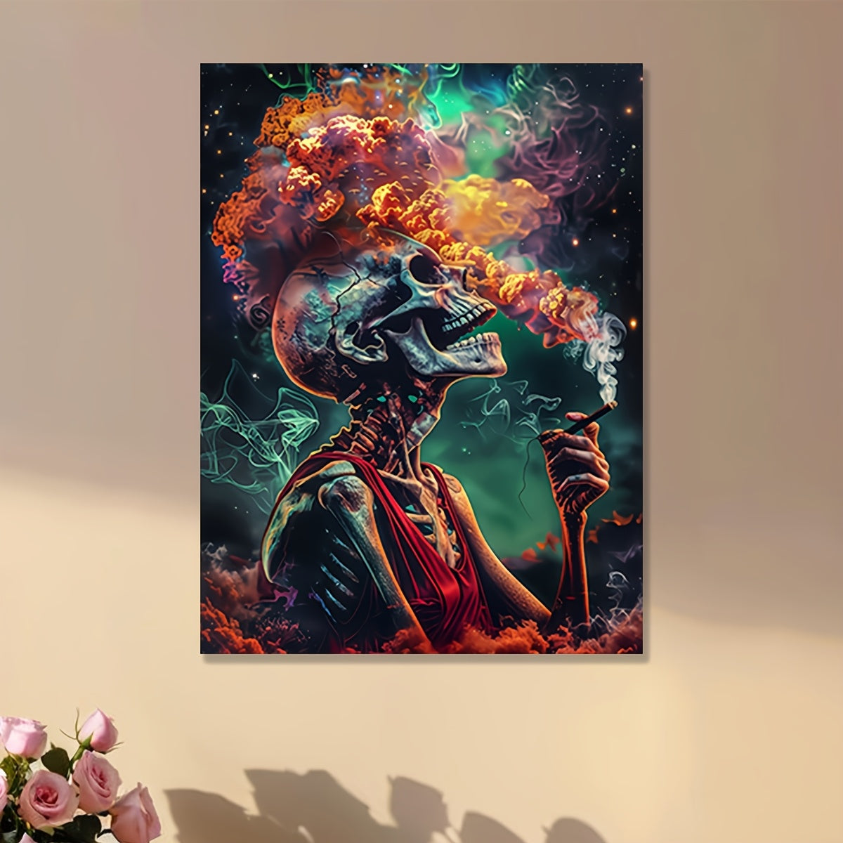 Smoking Skull & Vibrant Smoke Canvas Art, 30.48x40.64cm - Frameless Wall Decor for Home, Office, Cafe | Perfect for Bedroom, Living Room, Bathroom, Perfect for Room Decor