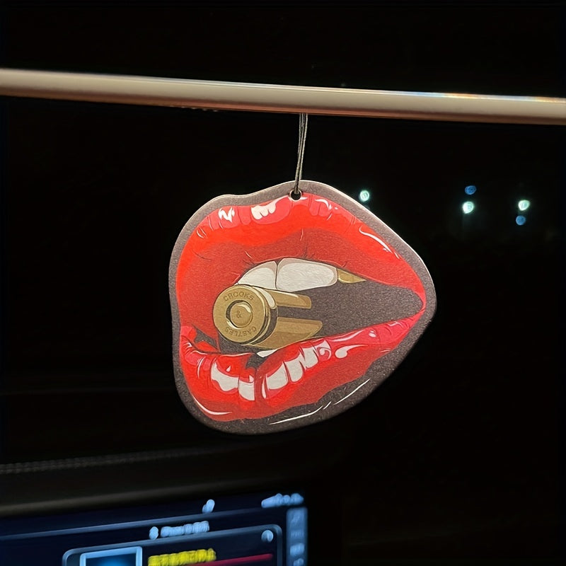 Chic Red Lips Car Air Freshener - Scented Diffuser for Vehicle Rearview Mirror, Wardrobe & Home Decor (No Fragrance Included)