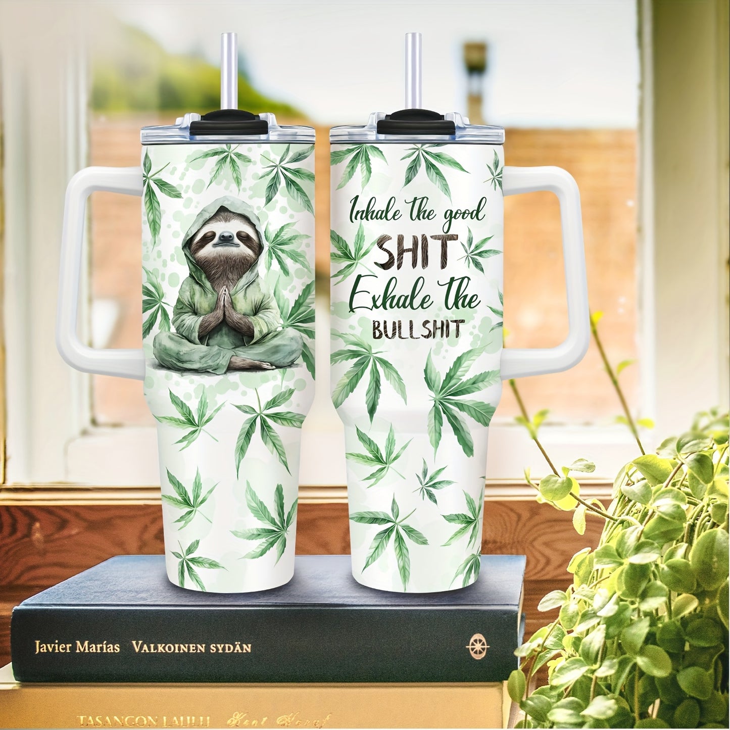 Sloth Animal Print 40 Oz Stainless Steel Insulated Tumbler with Handle, Lid & Straw - Hand Wash, Double Wall Vacuum Insulated, Reusable Coffee Mug - Multipurpose, Festive Gift for Christmas, Thanksgiving, Mother's Day, Gradua