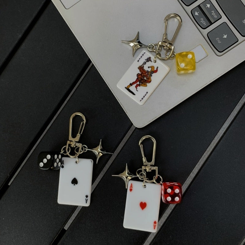 1pc Stylish Ladies' Bag Pendant Keychain Accessory - Playing Card Design with Star Charm, Acrylic & Alloy Material, Perfect for Valentine's Day Gifts, New Year's Presents, Car Pendants, and Everyday Use, Everyday Keychain | W