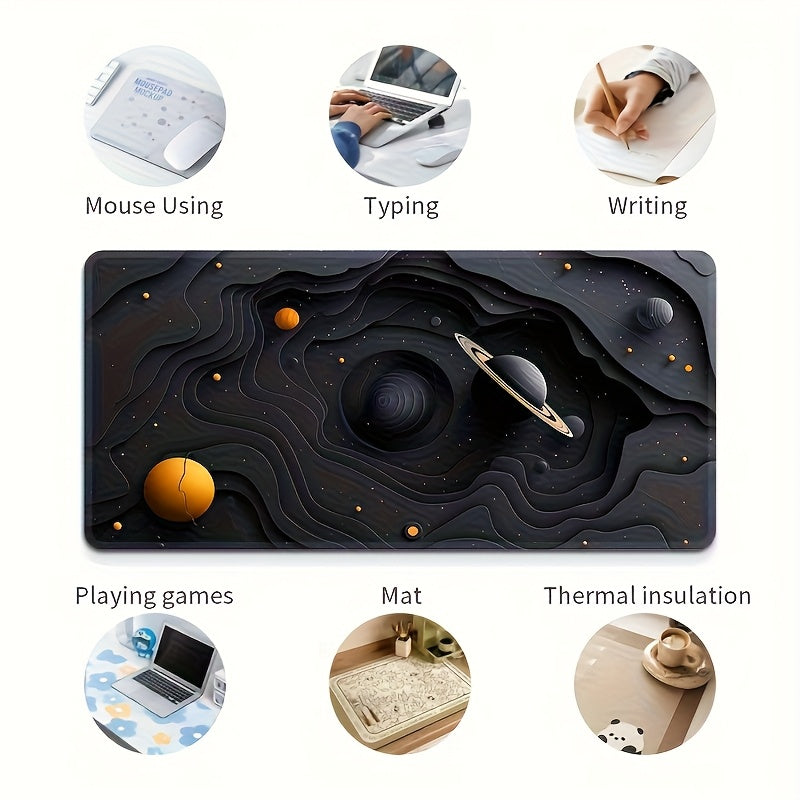 Galactic Space Planet Themed Large Gaming Mouse Pad & Desk Mat - Durable Non-Slip Rubber Base, Oblong Office Keyboard Mat with Vibrant Cosmic Design, Perfect Gift for Teens & eSports Enthusiasts, Astronaut Decor, Cosmic Aesth