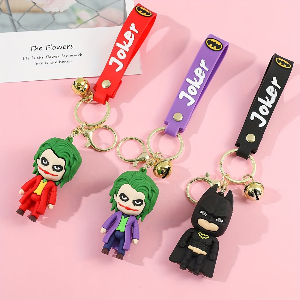 WB Batman & Joker Keychains - Cute Character Design, Durable Silicone with Zinc Alloy Chains & Iron Keyrings, Collectible Gift for DC Fans