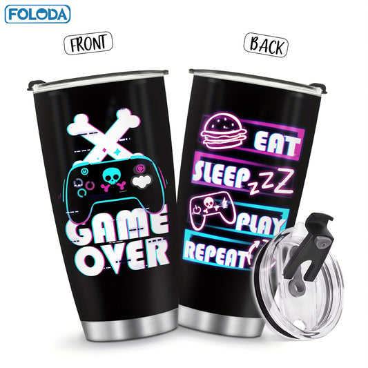 1pc FOLODA 20oz Gaming Tumbler with Lid - Stainless Steel Insulated Travel Mug, Vibrant Neon Gaming Design, Reusable Coffee Cup for Gamers, Birthday Christmas Graduation Gifts for Men Women