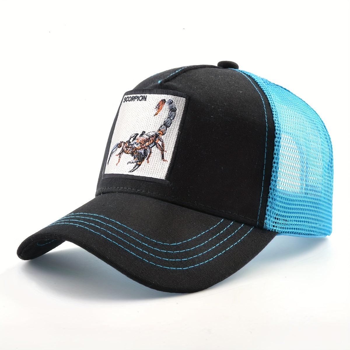 1pc Scorpion Embroidered Trucker Hat - Breathable Mesh Baseball Cap with Adjustable Strap, Gray Casual Sunshade for Men, Breathable Cap | Casual Style Hat | Mesh Back Hat