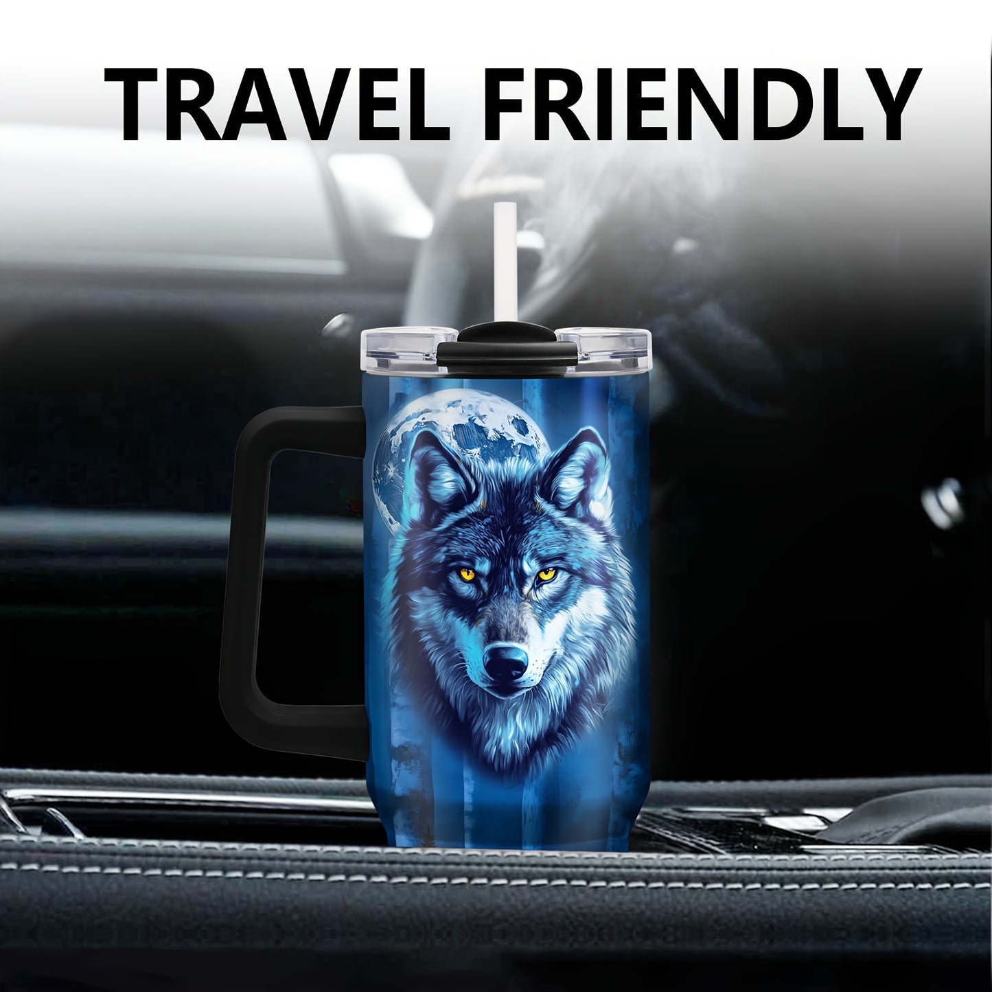 40oz Wolf-Themed Stainless Steel Tumbler - Double Wall Insulated Travel Mug for Coffee & Water, Perfect Gift for Wolf Enthusiasts, Men & Women - Ideal for Car, Outdoor Use, Christmas & Thanksgiving