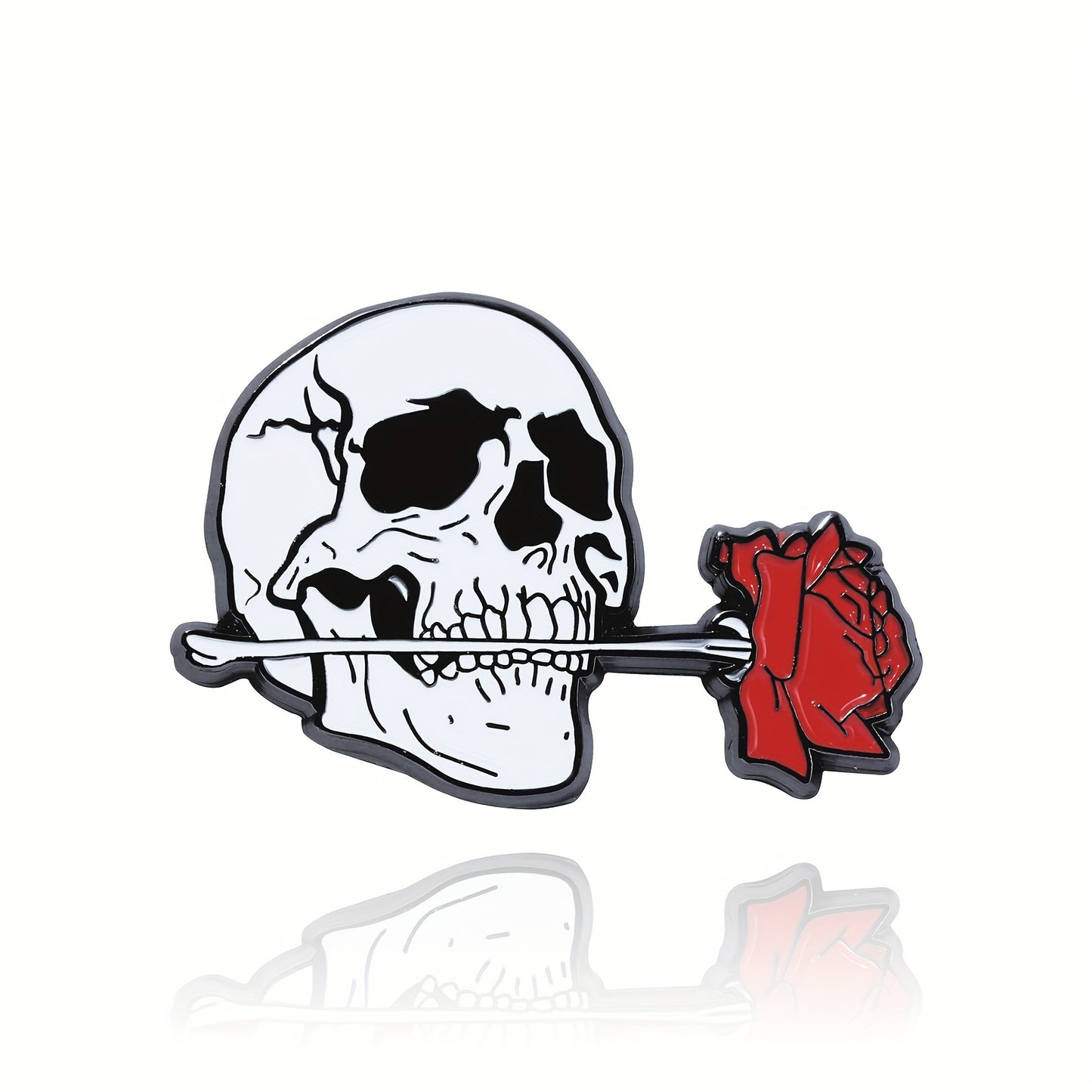 Skull with Rose Halloween Brooch - Zinc Alloy, Minimalist Style Fashion Accessory for Men, Creative, Party Gift