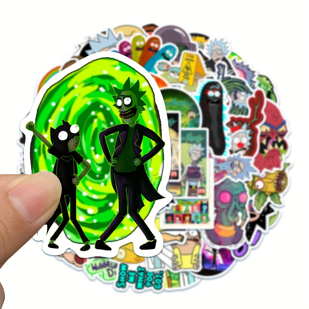 50pcs Rick and Morty Themed Self-Adhesive Stickers, Suitable for Computers, Water Bottles, Instruments, Suitcase Decals, Holiday Party Decorations, Perfect Gift for Friends
