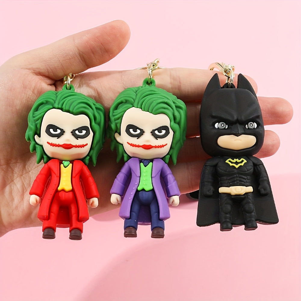 WB Batman & Joker Keychains - Cute Character Design, Durable Silicone with Zinc Alloy Chains & Iron Keyrings, Collectible Gift for DC Fans