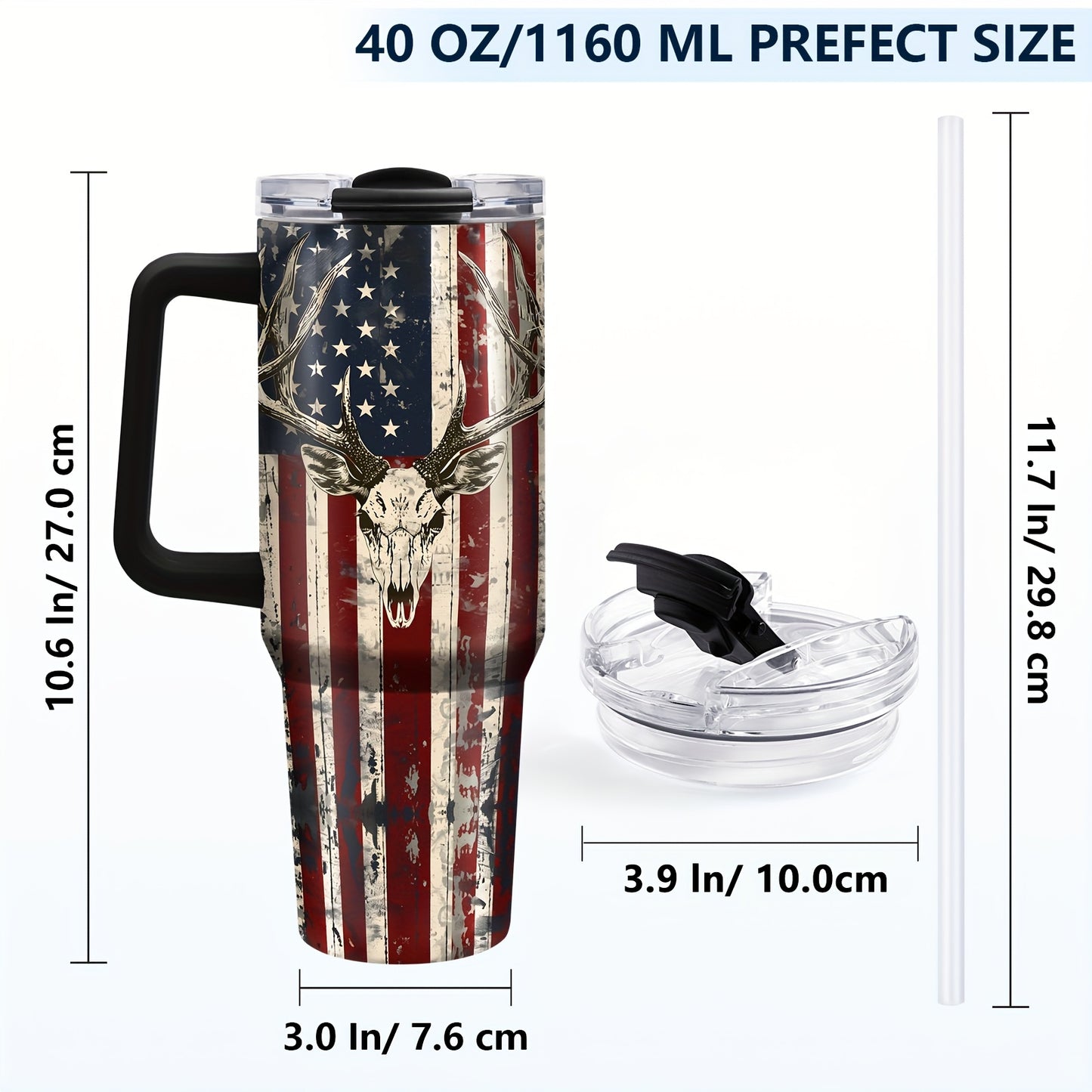 1pc American Flag Tumbler, 40Oz Stainless Steel Insulated Cup, Patriotic Flag Thermal Tumbler for Memorial Day, Veterans Day, And Presidents Election Day Travel Coffee Gifts, Christmas, Car Cup.