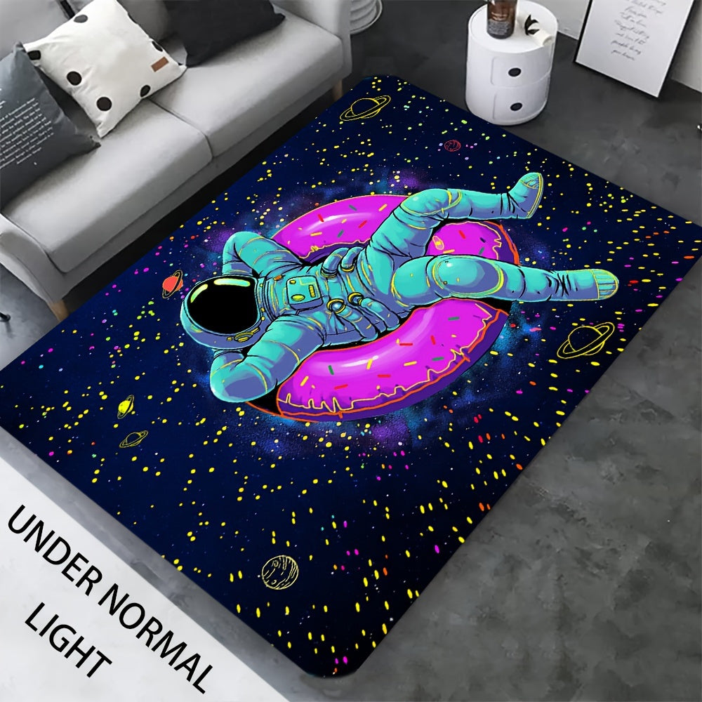 Astronaut Space Adventure Non-Slip Rug Pad, Polyester, UV Reactive Design, with Hand Wash Only, for Bathroom, Entryway, and Living Room