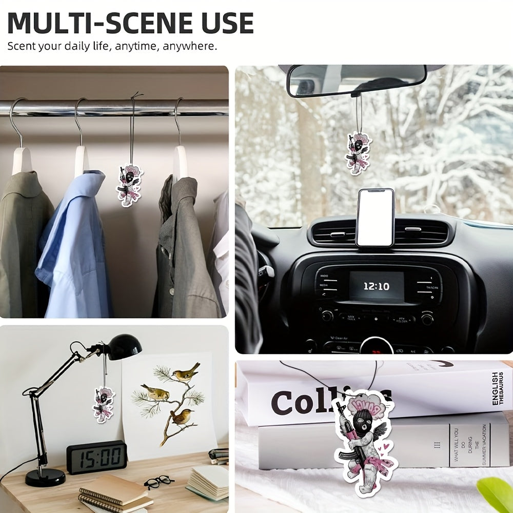 Masked Angel Car Air Freshener, Hanging Rearview Mirror Car Fragrance Pendant, In-Car Freshener Pendant, Paper Car Air Freshener Pendant, Suitable for All Models, A Perfect Owner'S Gift for Friends
