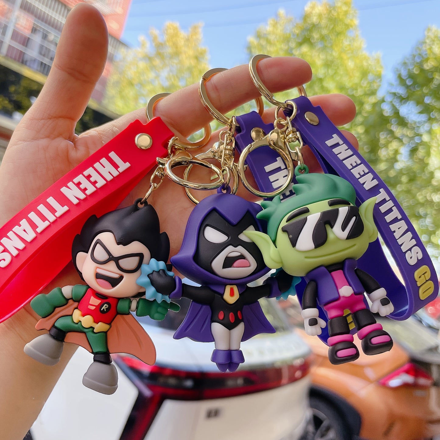 WB Teen Titans Go! Couple Keychain - Cute Cartoon Anime Character Keychain Pendant with Superhero Design, Durable Collectible Gift for Fans, Backpack & Bag Accessories