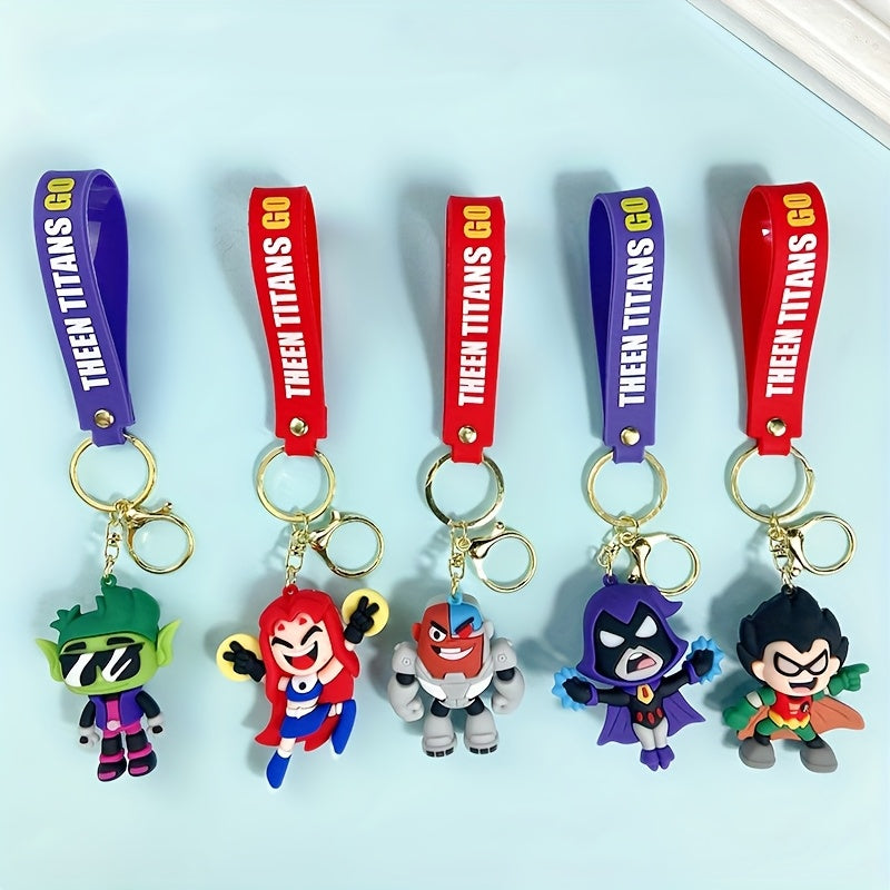 WB Teen Titans Go! Couple Keychain - Cute Cartoon Anime Character Keychain Pendant with Superhero Design, Durable Collectible Gift for Fans, Backpack & Bag Accessories