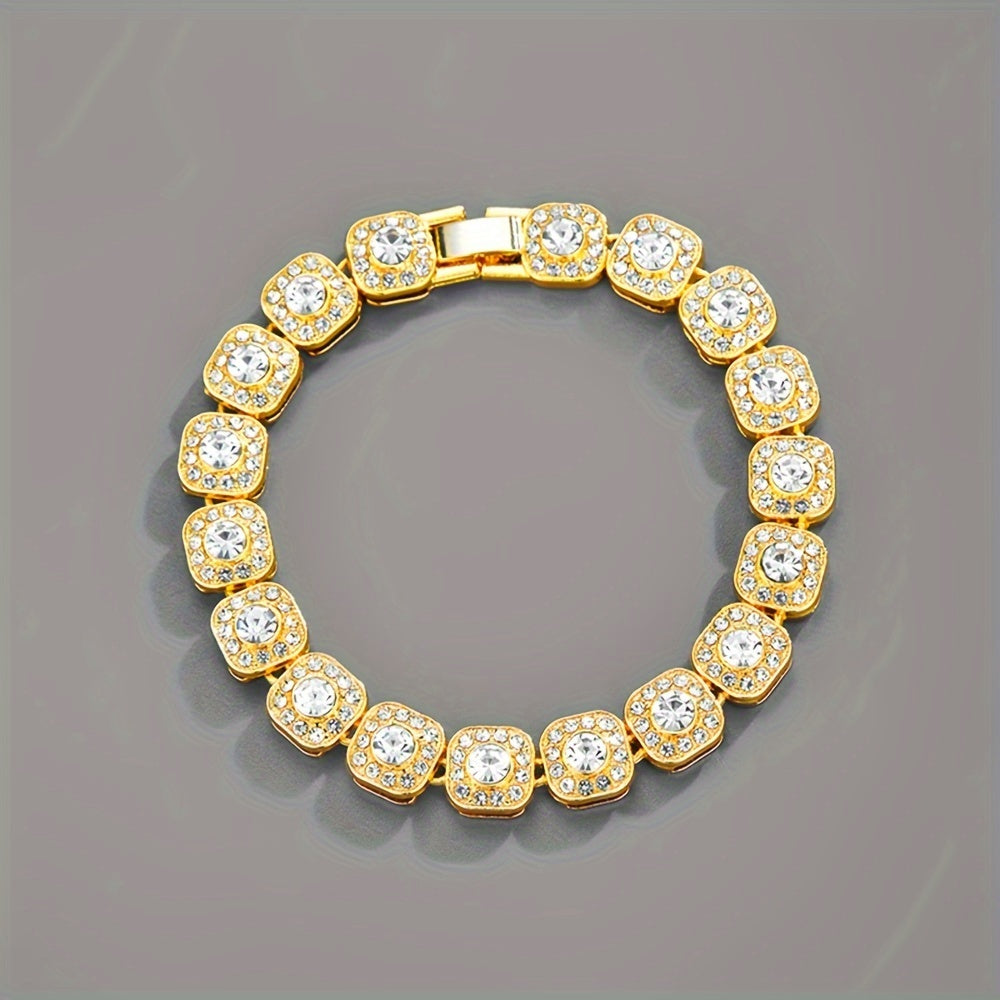 3pcs Fashion Bling Rhinestone Cuban Chain Bracelet For Women Men, Hip Hop Iced Out Thick Link Chain Bracelet Jewelry