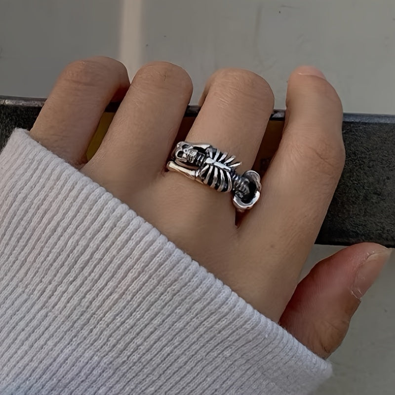 1pc Vintage Gothic Style Flip Skull Ring, Unisex Open Ring, Hip-Hop Trendy Skeleton Design, Punk Dark Series, Suitable for Men and Women