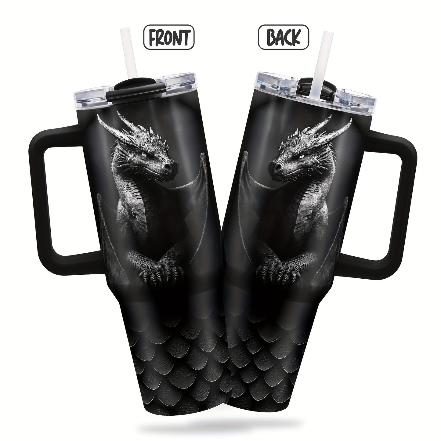 40oz Stainless Steel Dragon Tumbler with Lid,Insulated Travel Mug for Hot and Cold Beverages,Durable Handle,Ideal Gift for Dragon Enthusiasts,Coffee Lovers,Car Cup Holder Compatible,Perfect birthday gift for Men Women,Christm
