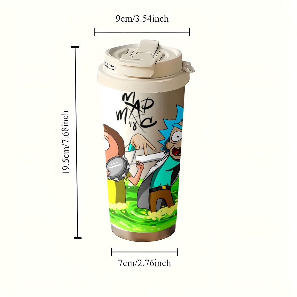 1pc 18oz Rick and Morty Stainless Steel Travel Mug - Leak-Proof, Insulated with Lid for Hot & Cold Drinks, Featuring Cartoon Character Design, Perfect for Outdoor Activities and Car Use, Hand Wash Only, Coffee Travel Mug