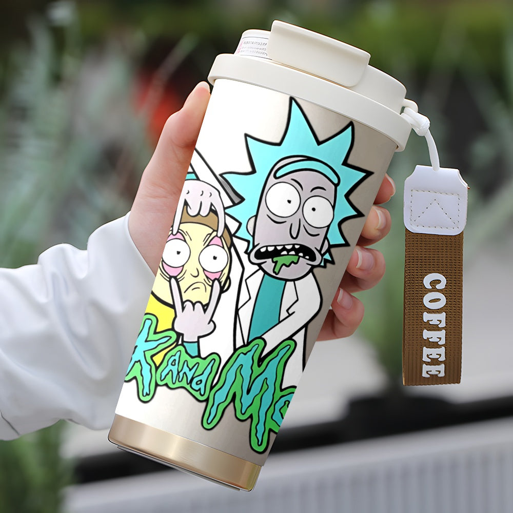 1pc 18oz Rick and Morty Stainless Steel Travel Mug - Leak-Proof, Insulated with Lid for Hot & Cold Drinks, Vibrant Cartoon Design, Perfect for Outdoor Activities & Car Use, Hand Wash Only, Coffee Travel Mug